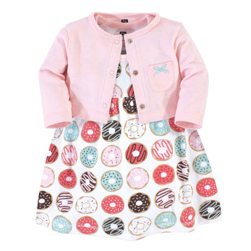 Hudson Baby Girls' Cotton Dress And Cardigan Set, Donuts, 9-12 Months