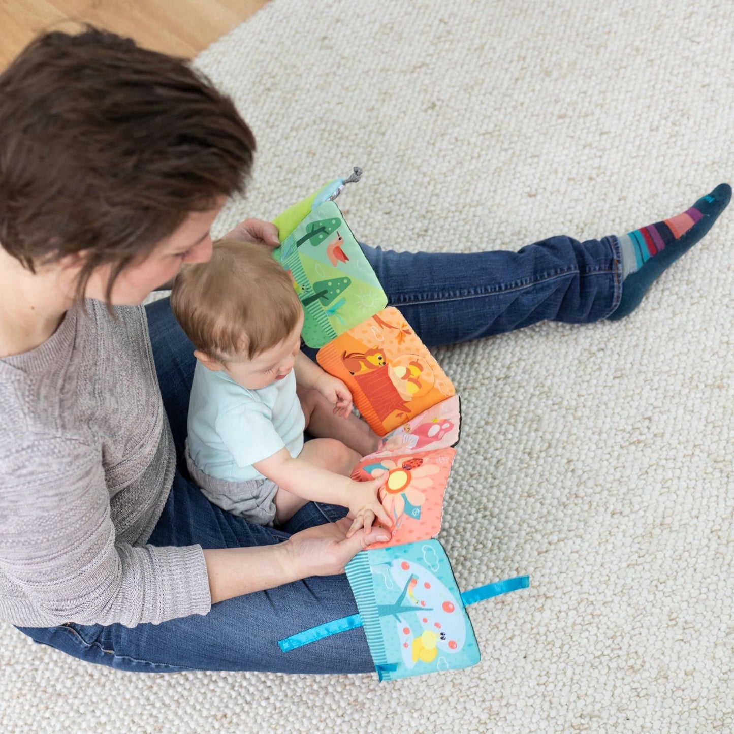Lamaze Colorful Journey Caterpillar High Contrast Baby Book - Soft Fabric Baby Sensory Books - Includes Chewy Apple for Teething
