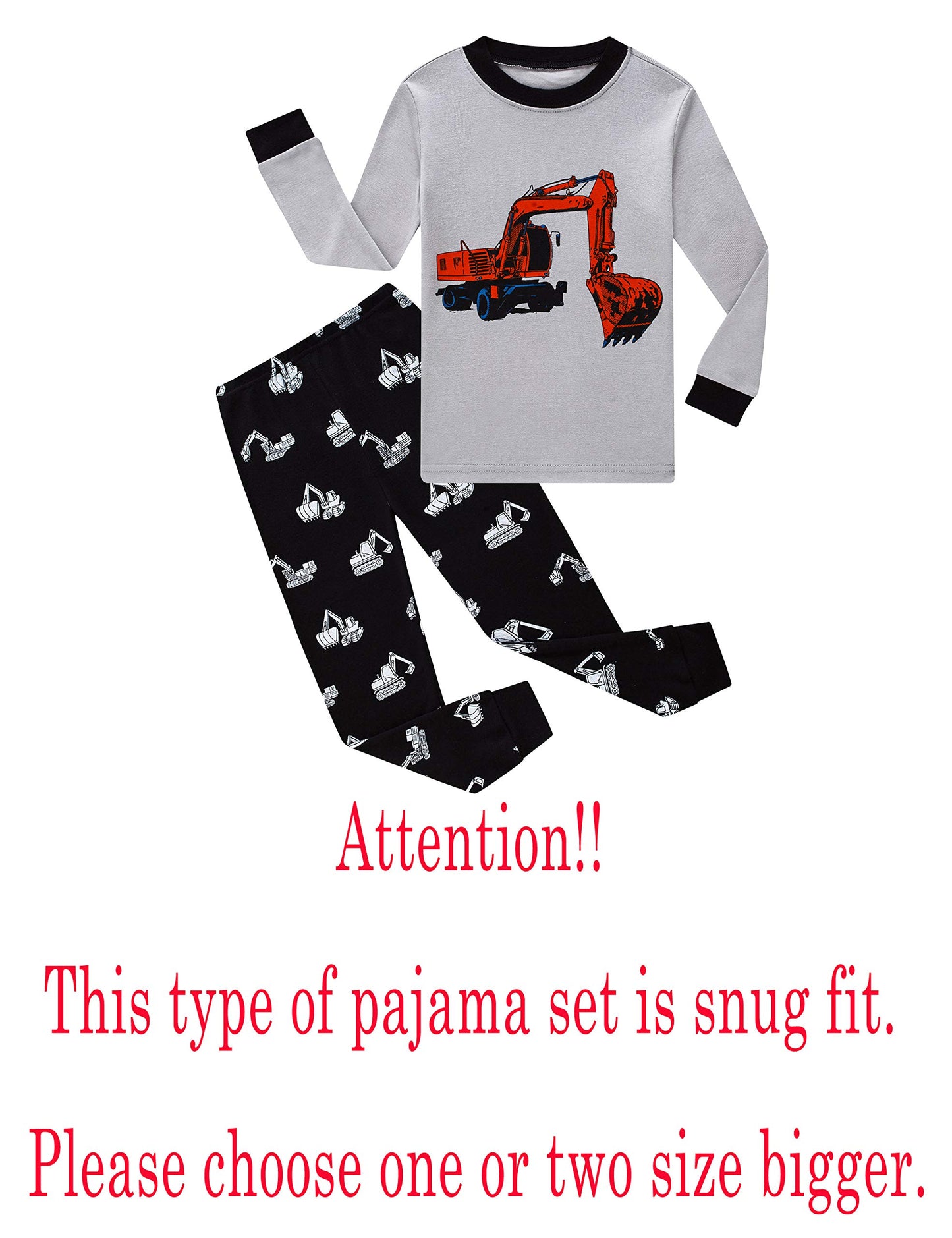 Family Feeling Excavator Baby Boys Long Sleeve Pajamas Sets Cotton Pyjamas Toddler Infant Kids 18-24 Months Grey