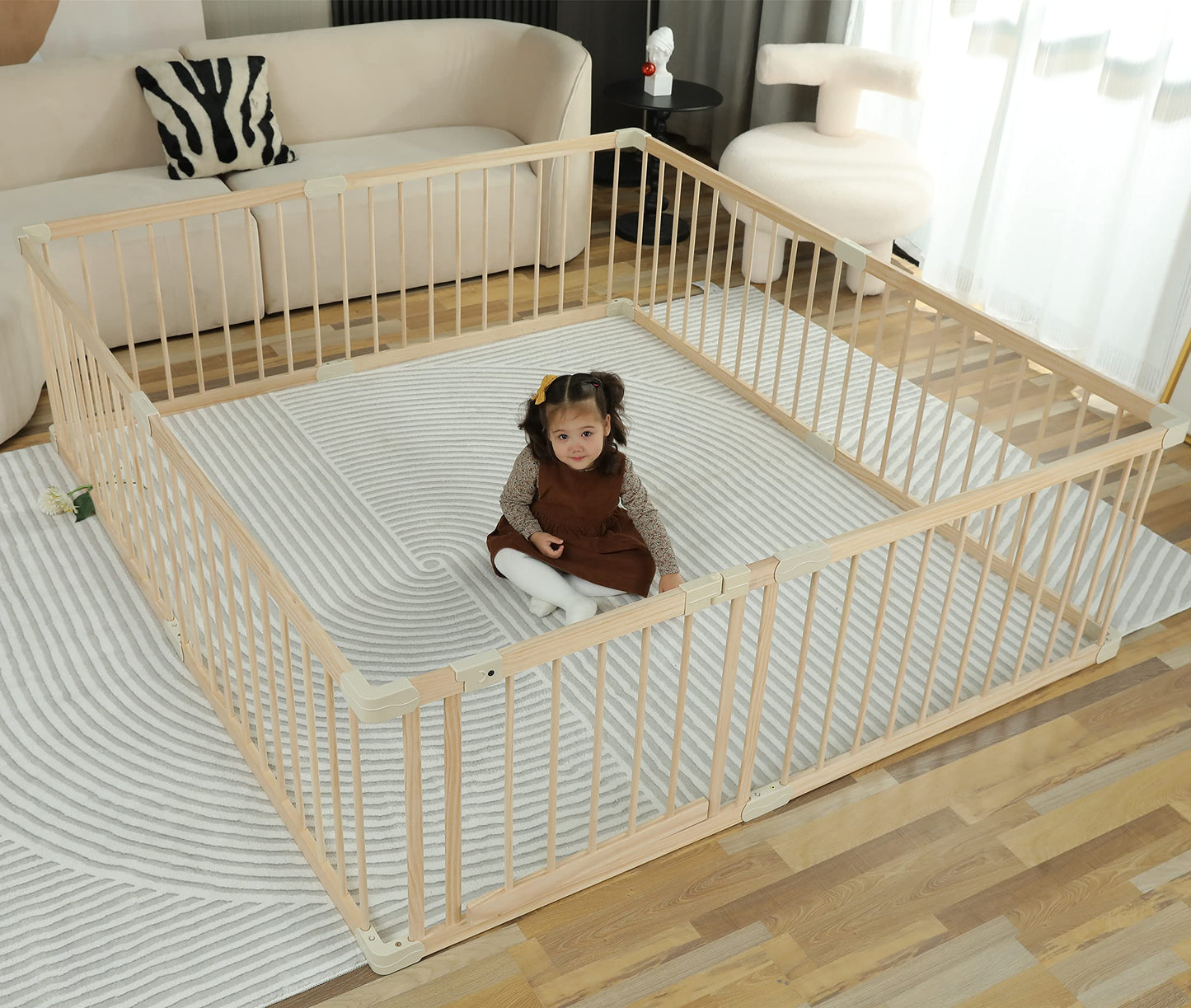 Conababy Baby Playpen Play Fence Gate Play Pen Wood Large,Playpens for Babies and Toddlers Kids Indoor,Baby Play Yards Gym Area,