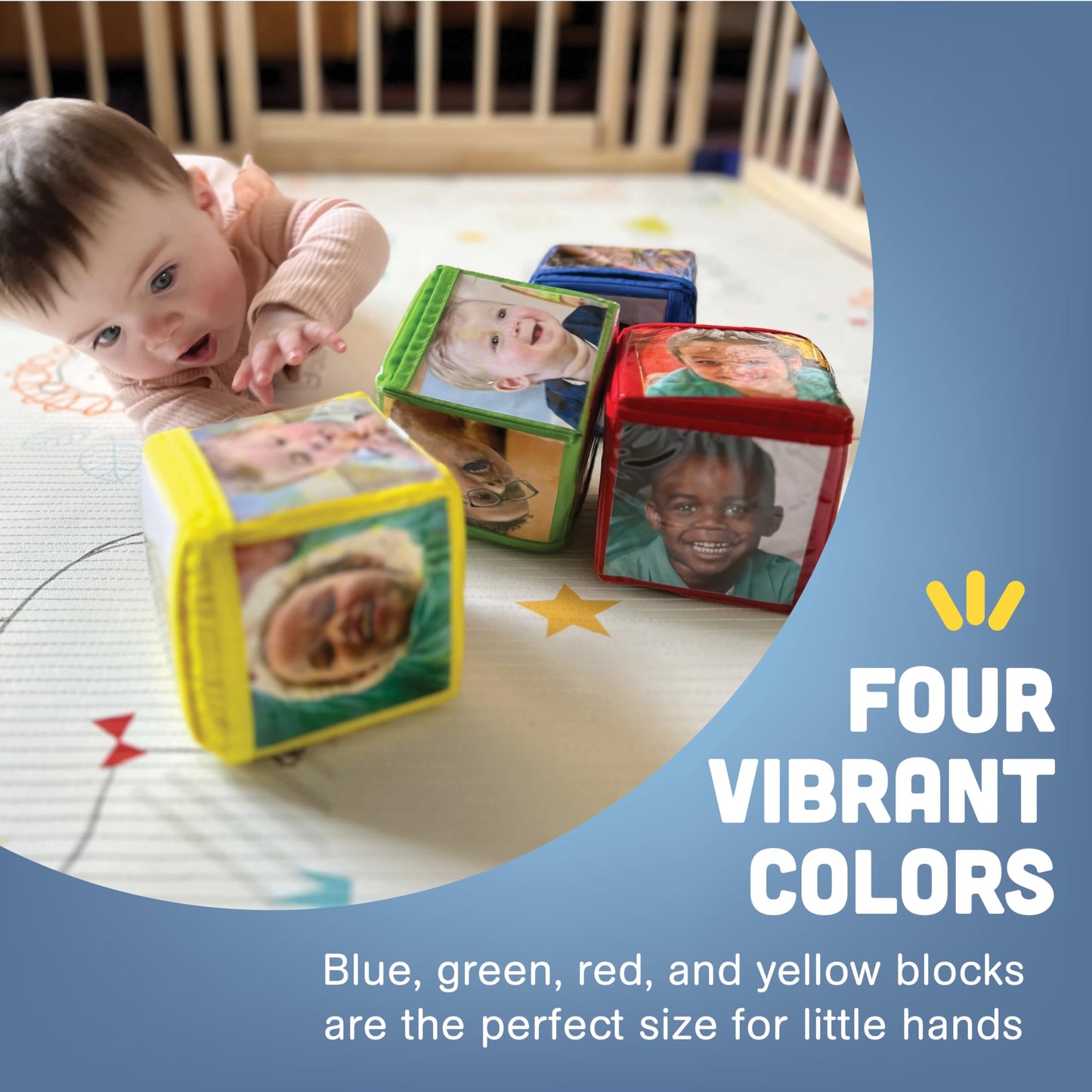 Constructive Playthings Customizable Stacking Block Toys with Photo Pockets for Ages 12 Months+, Toddler Soft Foam Building Bloc