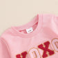 Iddolaka Toddler Baby Girls Valentines Day Outfits Long Sleeve Letter Sweatshirt Shirt Heart Flared Pants Spring Clothes (C-Pink