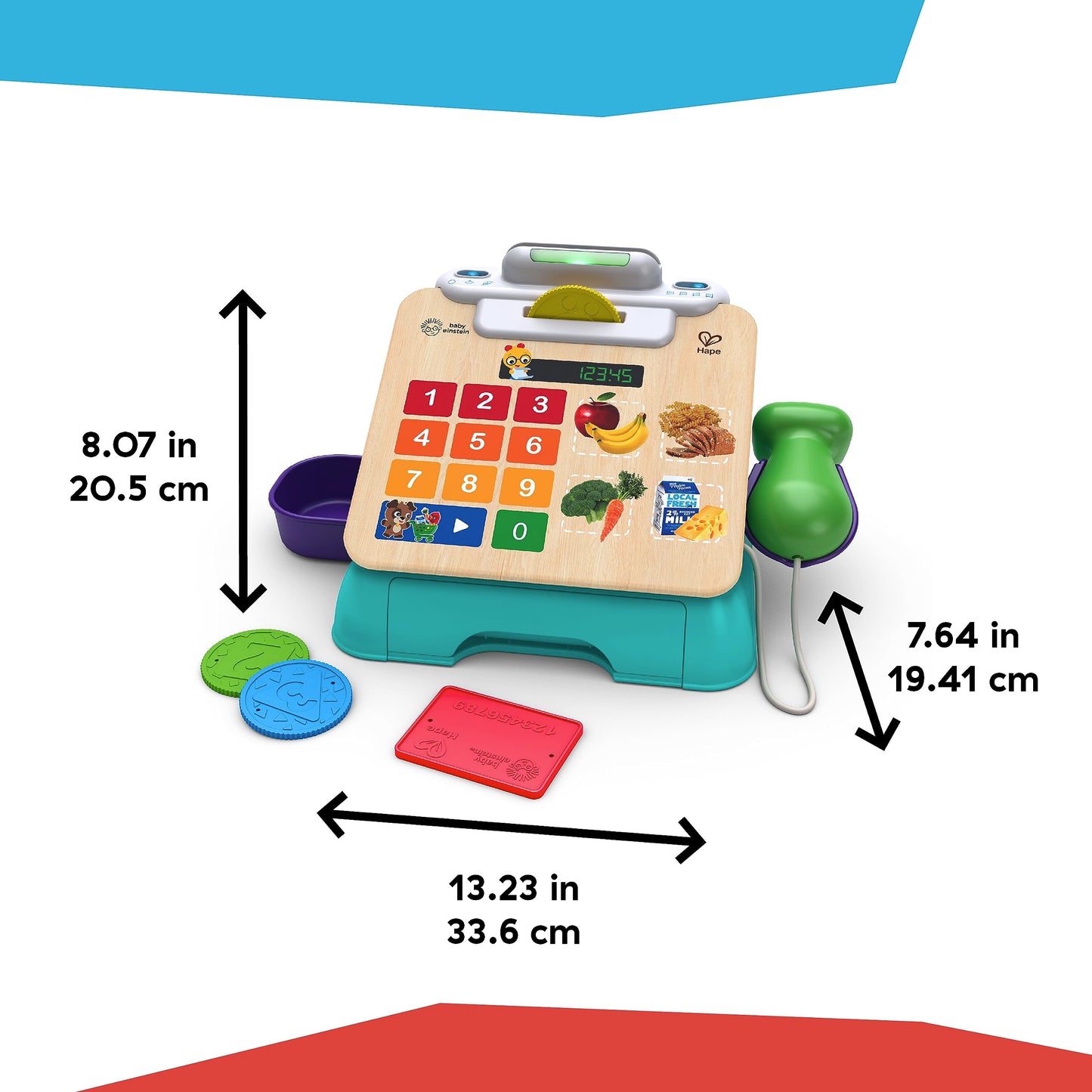Baby Einstein + Hape Magic Touch Cash Register Pretend to Check Out Toy, with Real Sounds and Music, Ages 9 Months and Up