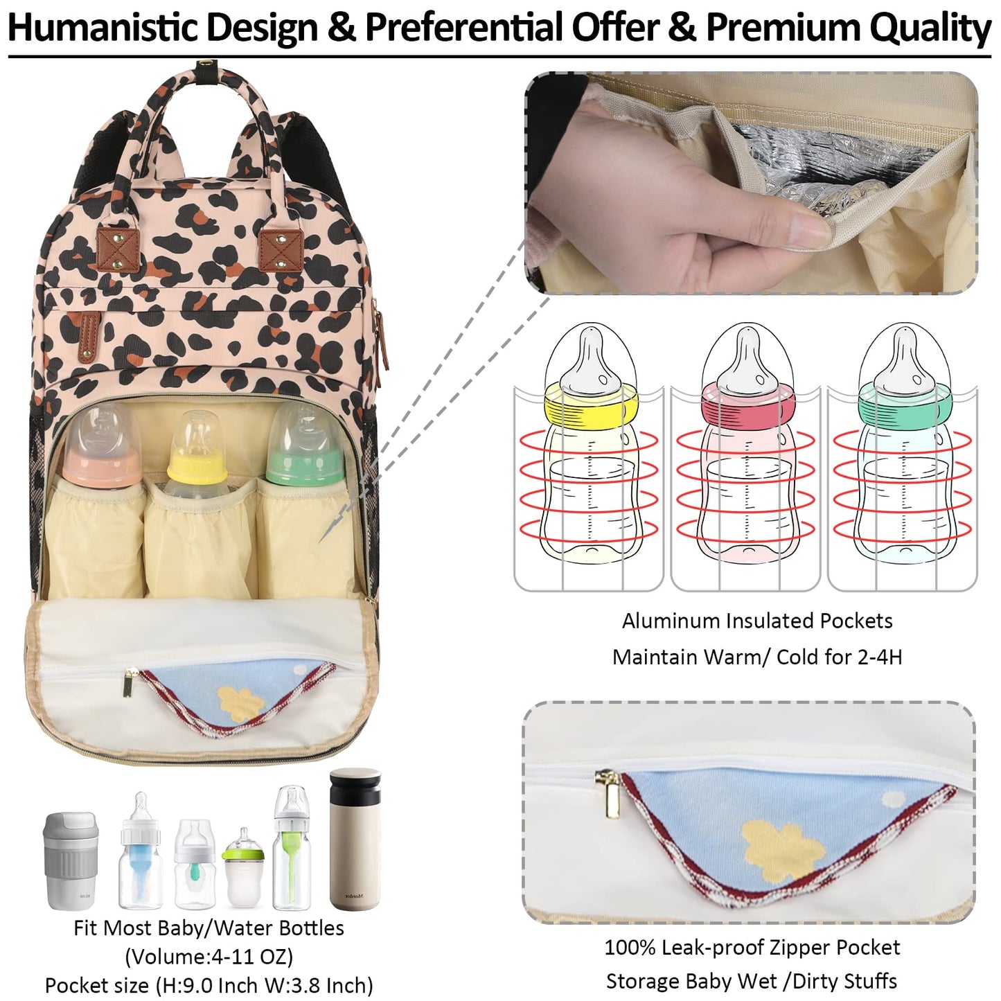 Diaper Bag Backpack For Women Large Capacity, Baby Bag With Insulated Pockets Multifunctional Diaper Bags For Baby Girl Boy Wate