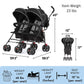 Dream On Me Volgo Twin Umbrella Stroller in Black, Lightweight Double Stroller for Infant & Toddler, Compact Easy Fold, Large St