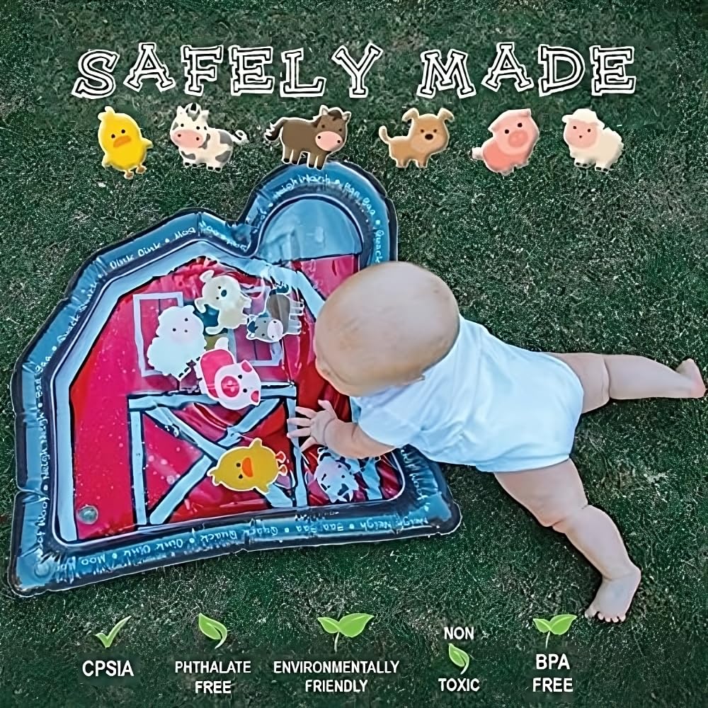 Lala Lou Kids Tummy Time Mat Premium Inflatable Big Red Barn Farmer Toy Tummy Time Water Mat With Stimulation Toys Promoting Mus