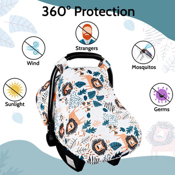 Swesen Car Seat Covers For Babies, Lion Baby Car Seat Cover With Zipper Mesh, Carseat Cover Boy, Stretchy Infant Carseat Canopy,