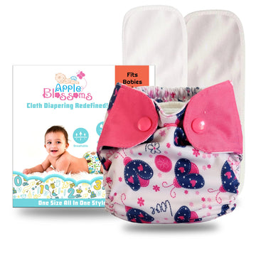 Apple Blossoms Reusable Cloth Diaper | New Born Babies To 3M | Cpsia Certified 300+Wash|Washable & Adjustable Snap Button | Pack