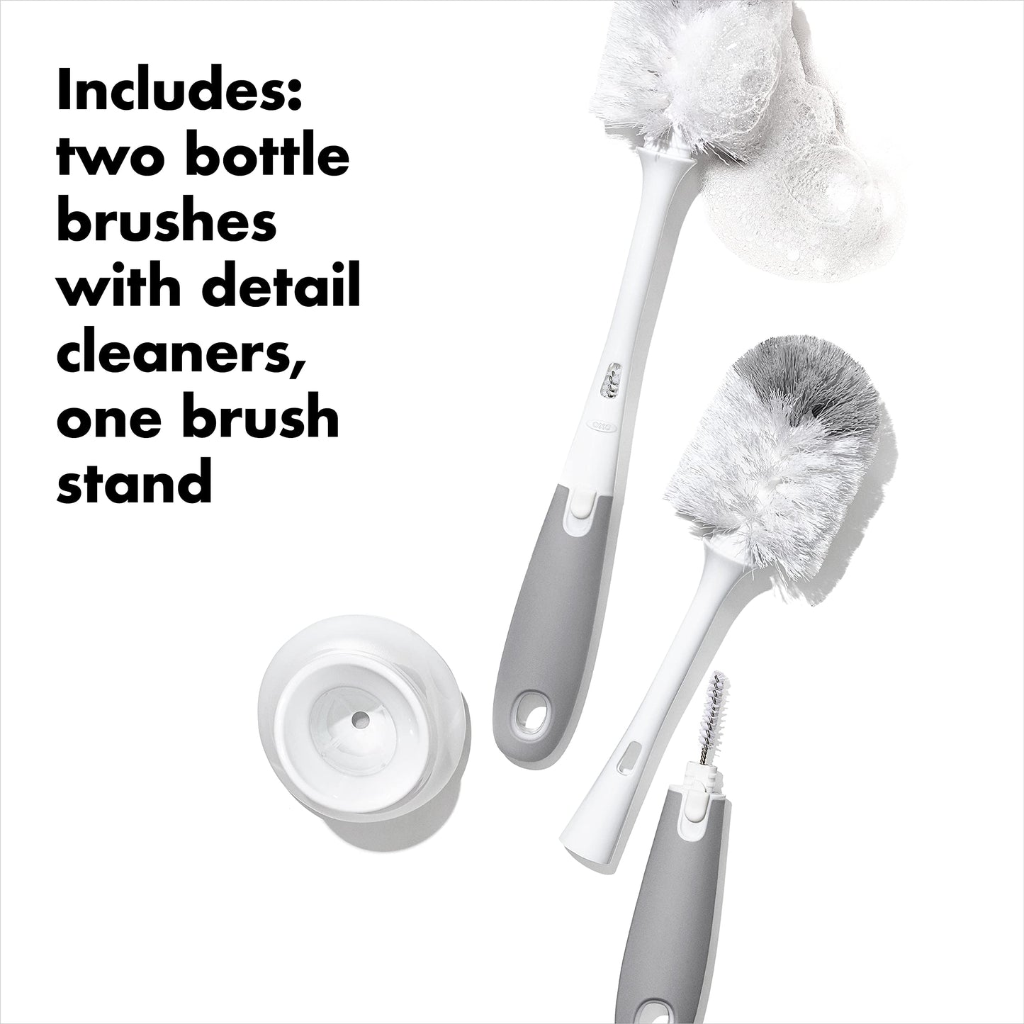 OXO Tot Bottle Brush with Nipple Cleaner and Stand - Gray, 2-Pack