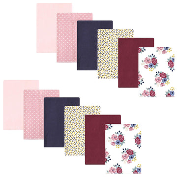 Hudson Baby Unisex Baby Cotton Flannel Burp Cloths Bundle, Blush Navy Floral, One Size
