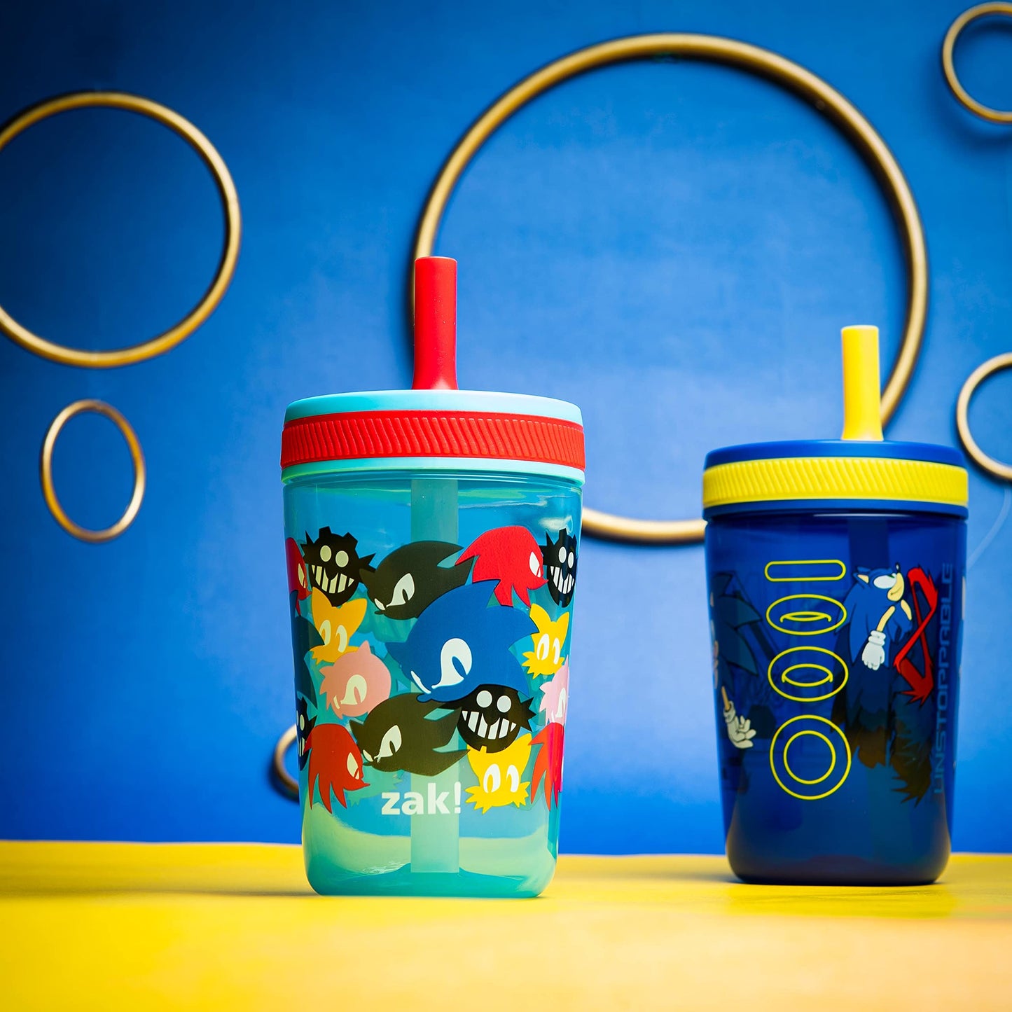 Zak Designs Sonic The Hedgehog Kelso Toddler Cups For Travel Or At Home, 15Oz 2-Pack Durable Plastic Sippy Cups With Leak-Proof