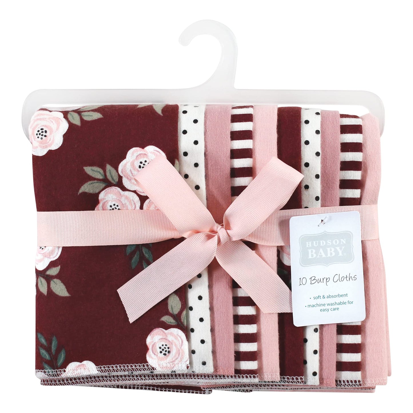 Hudson Baby Unisex Baby Cotton Flannel Burp Cloths, Burgundy Floral, One Size