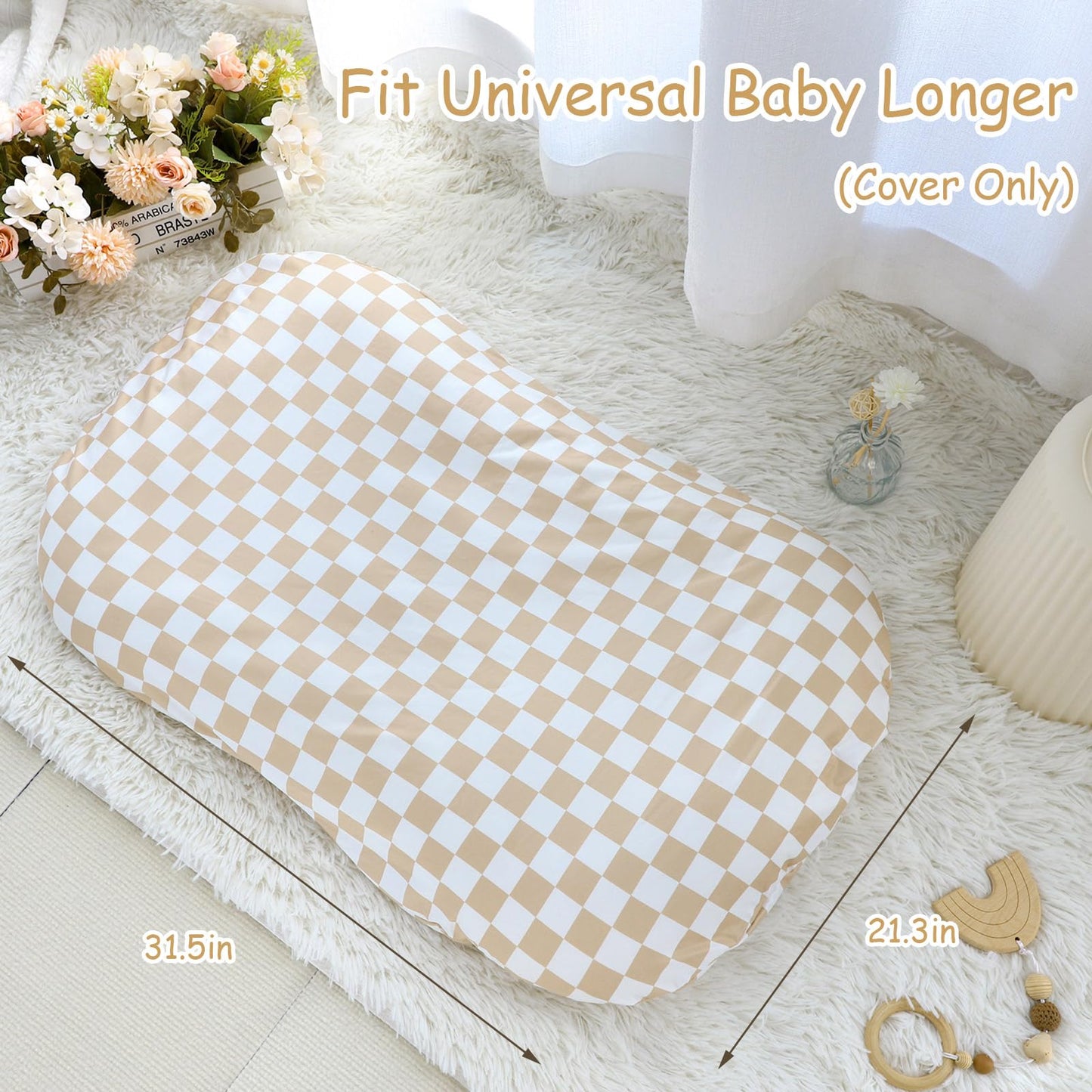 Dilimi Baby Lounger Cover For Boys And Girls, Removable Cover Ultra Soft Comfortable Lounger Slipcover, Light Brown Checkerboard