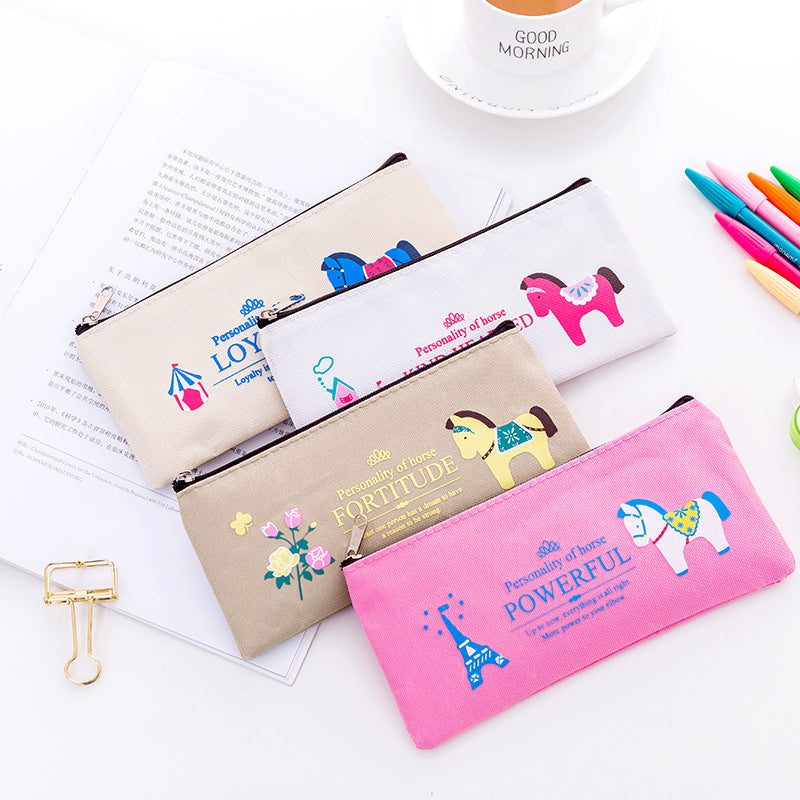 European and American creative stationery pony large capacity Oxford cloth zipper bag student prizes zipper pencil case manufacturers wholesale