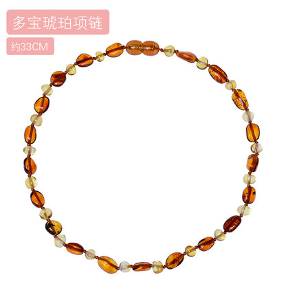 Cross-border Hot Sale Natural Amber Baby Necklace Baltic Children Fire Gold Perer Necklace Jewelry