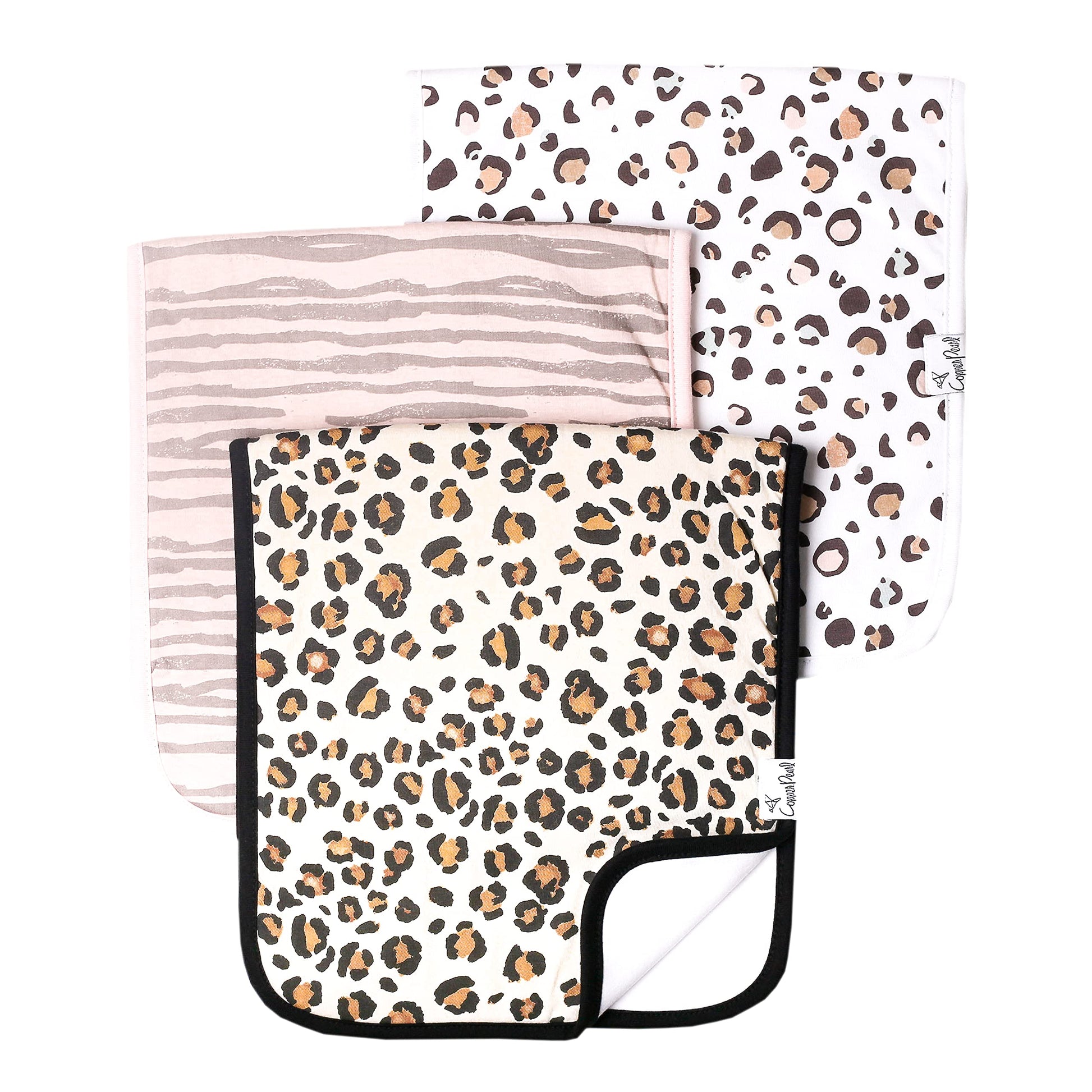 Copper Pearl Premium Baby Burp Cloths - 3-Pack Large Cotton Burp Cloths, Extra Soft Spit Up Rags With 3 Absorbent Layers, Perfec