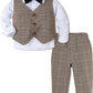 A&J Design Baby Suits For Boys Gentleman Wedding Formal Ring Bearer Plaid Outfit Dress Clothes Tuxedo Set Khaki 18-24 Months
