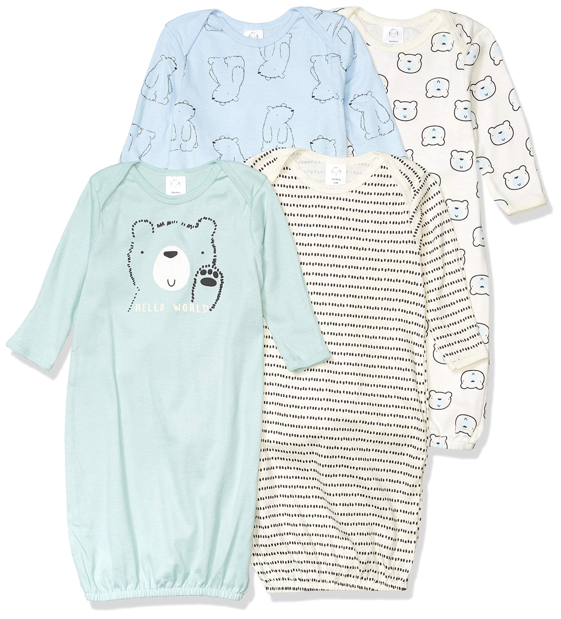 Gerber Unisex Baby Boy And Girls 4-Pack Sleeper Gown Bear 0-6 Months