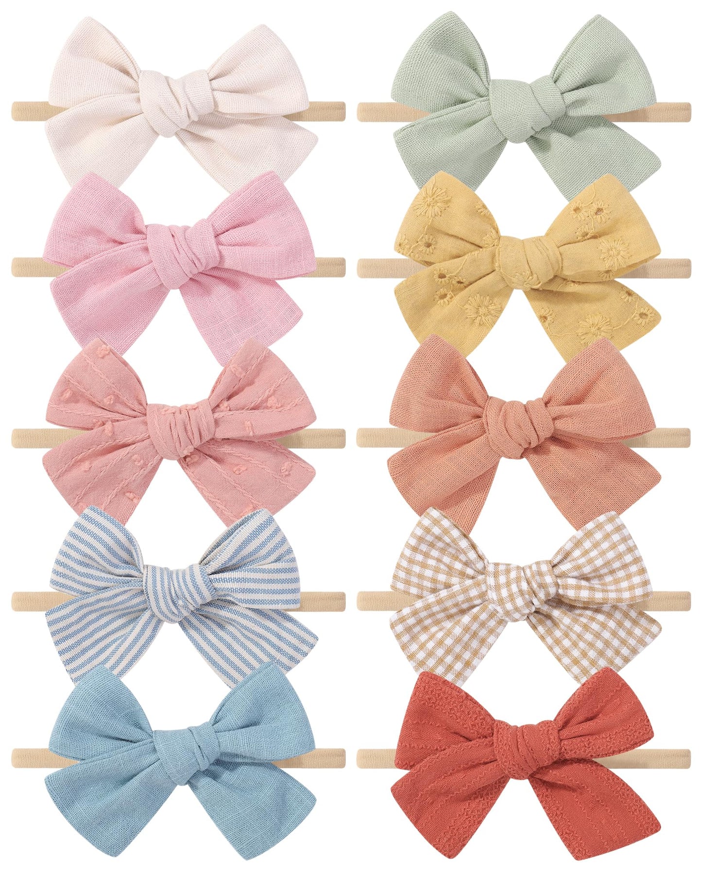 Doboi 10Pcs Baby Girls Headbands Hair Bows Nylon Cotton Linen Hairbands Handmade Hair Accessories For Newborn Infant Toddlers Li