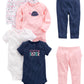 Simple Joys by Carters Baby Girls 6-Piece Bodysuits (Short and Long Sleeve) and Pants Set, Multicolor/Dots/Floral/Hearts/Turtle