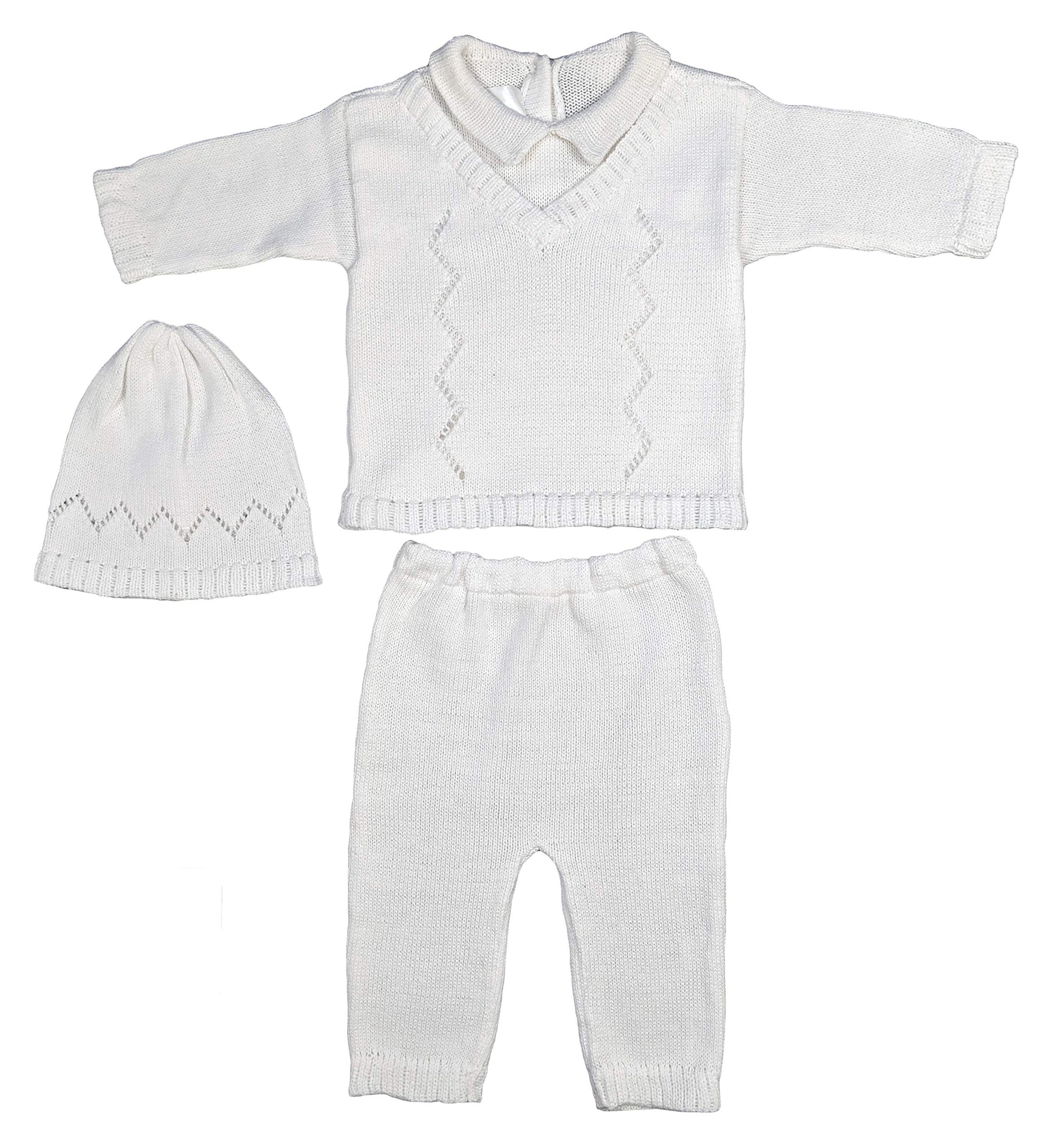 Baby'S Trousseau Boy'S White 3 Piece Cotton Christening Baptism Knit Outfit - 24 Months