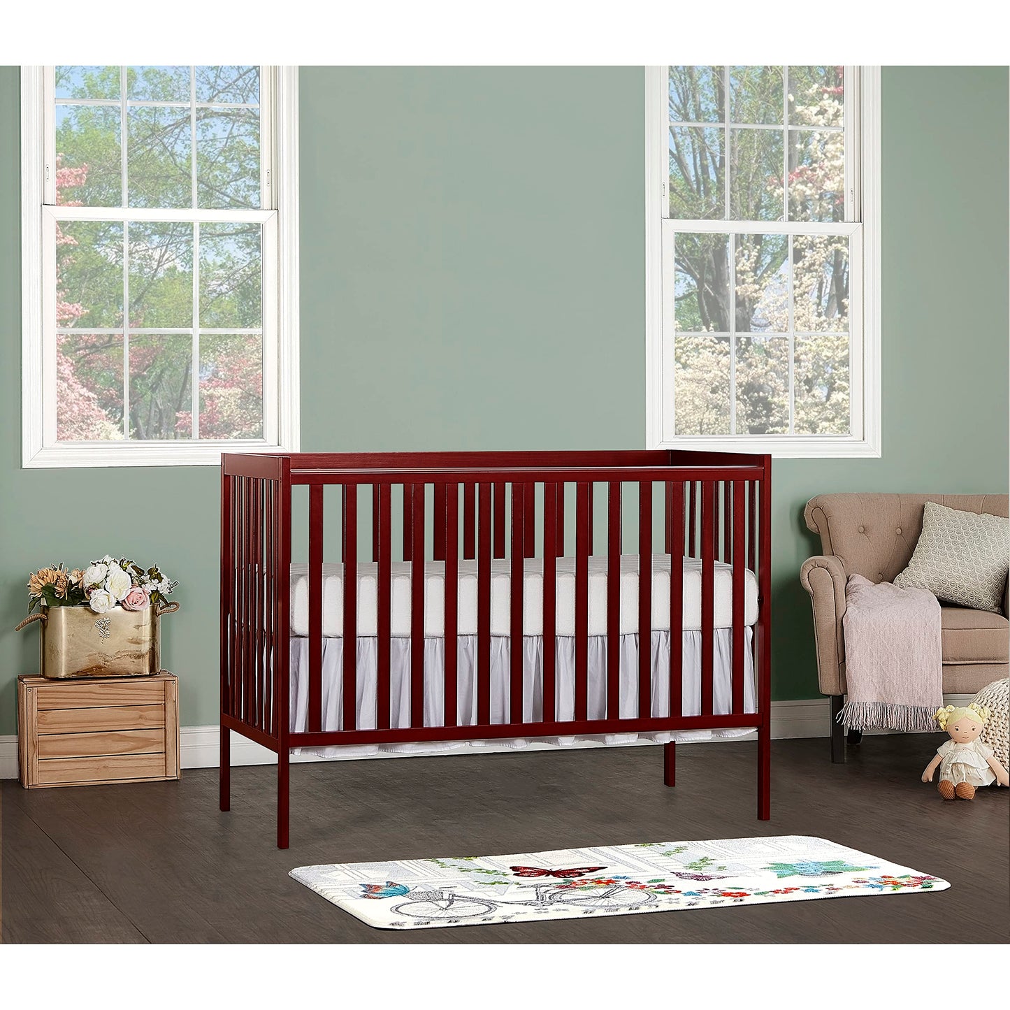 Dream On Me Synergy 5-in-1 Convertible Full-Size Baby Crib - Cherry, Greenguard Gold & JPMA Certified, Converts to Toddler Bed,
