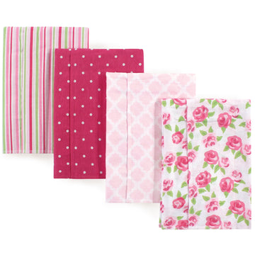 Hudson Baby Unisex Baby Cotton Flannel Burp Cloths, Rose, One Size