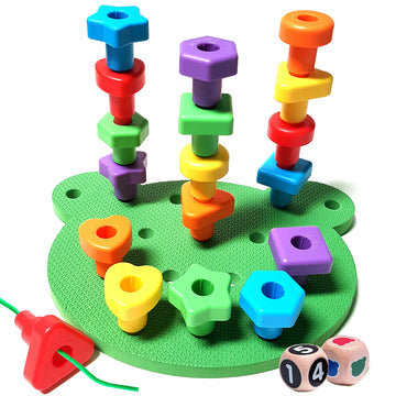 KIDS KORNER New & Improved Peg Board Stacking Toddler Toys Game Set - Lacing Fine Motor Skills for Ages 3 and Up - Matching Shap