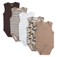 Hanes Baby Girls Bodysuits, Ultimate Flexy Infant Sleeveless 5-Pack, Brown/White/Tan, 0-6M Us