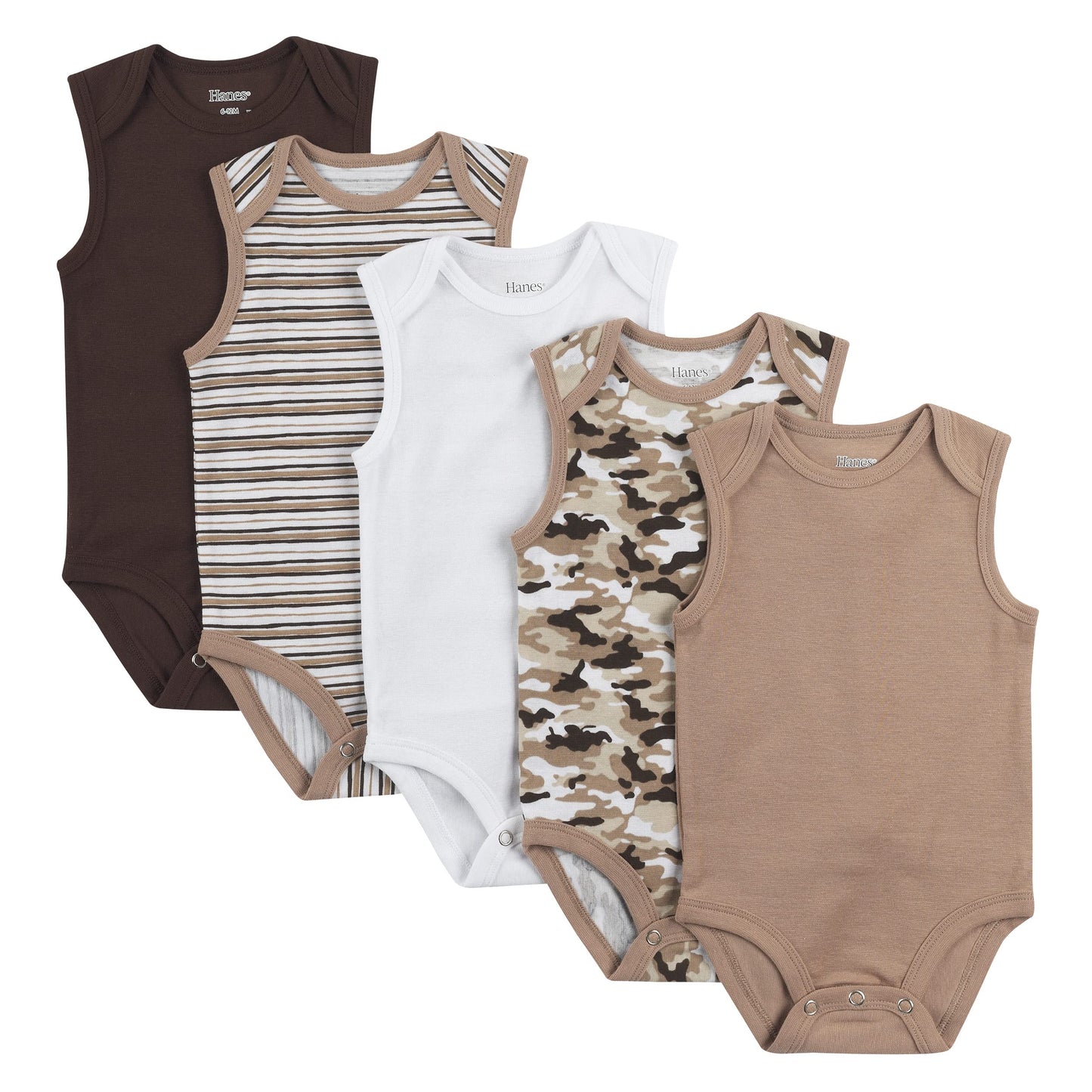 Hanes Baby Girls Bodysuits, Ultimate Flexy Infant Sleeveless 5-Pack, Brown/White/Tan, 0-6M Us