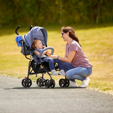 Dream On Me Vista Moonwalk Baby Stroller In Blue, Lightweight Infant Stroller With Compact Fold, Multi-Position Recline Umbrella