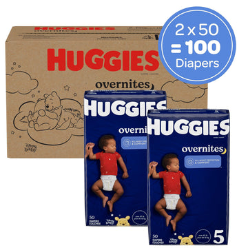 Huggies Size 5 Overnites Baby Diapers: Overnight Diapers, Size 5 (27+ Lbs), 100 Ct (2 Packs Of 50)