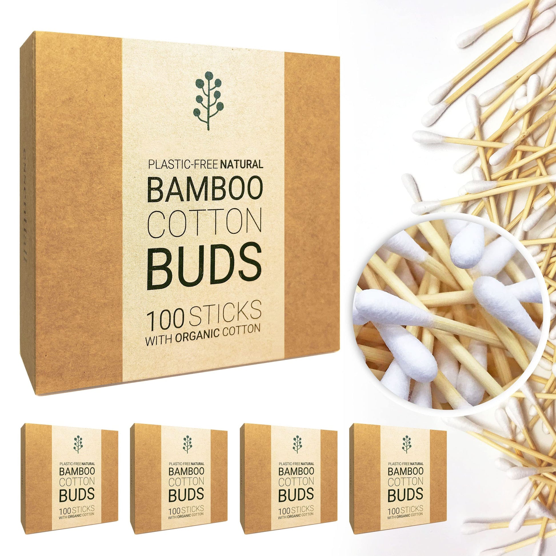 400 Organic Premium Bamboo Cotton Buds With Gots Certified, 100% Organic Cotton. This Is A Zero Waste, Biodegradable, Plastic-Fr