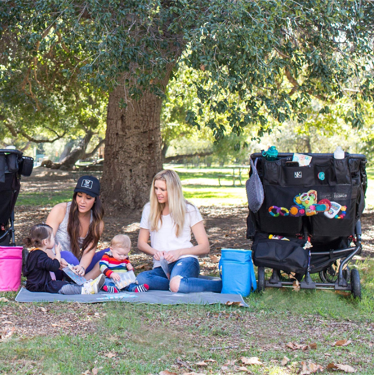 J.L. Childress Double Stroller Organizer With Large Mesh Storage Compartment - Stroller Accessory With Extra-Large Storage Bag -