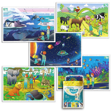 Smarty Kiddo 50 Pack Disposable Stick-On Placemats For Baby, 5 Designs Individually Folded - Farm, Sea World, Zoo, Antarctica &