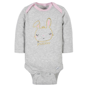 Gerber Baby Girls' 6-Pack Long-Sleeve Onesies Bodysuits, Princess Pink, 12 Months