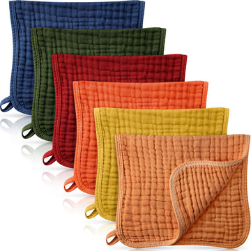 Irenare 6 Pieces Large 20 X 10 Inch Muslin Burp Cloths Multi-Colors Washcloths Burping Cloth Diapers 6 Absorbent Layers Muslin F