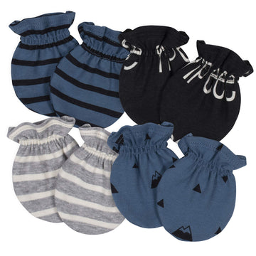 Grow By Gerber Baby Boys 4-Pack Mittens, Blackwhitegreyblue, New Born Us