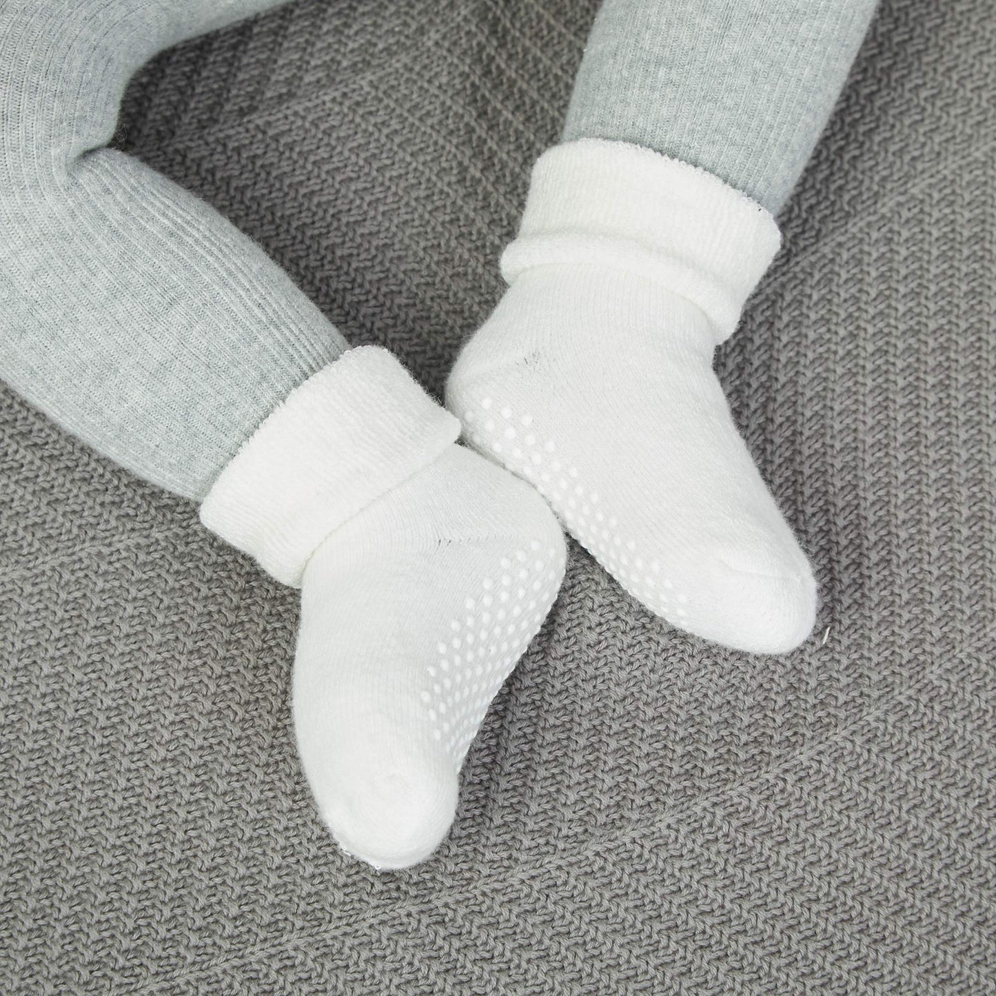 Vwu Baby Toddler Kids Ankle Crew Socks With Grips Unisex Warm Thick Cotton Winter Socks 0-3 Months, White
