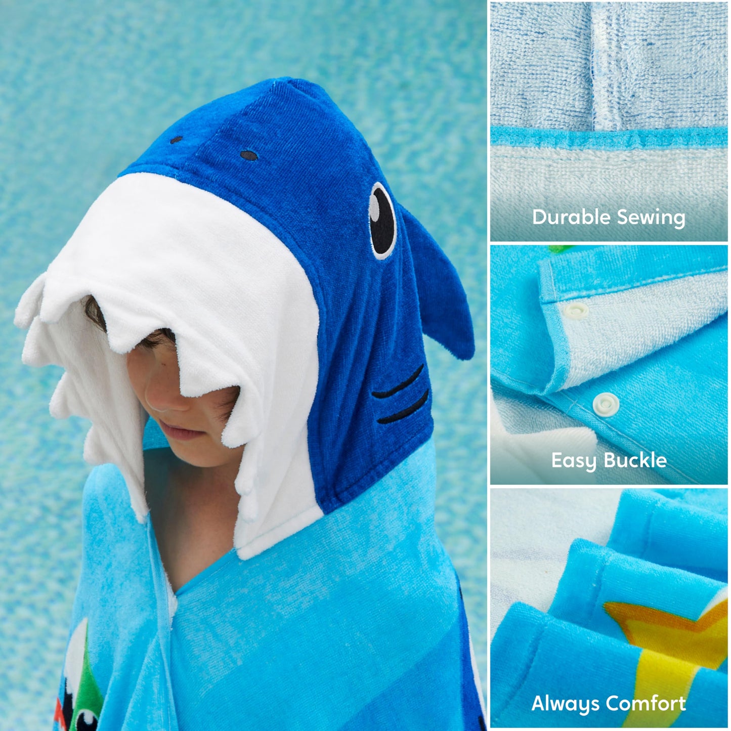 Joiedomi Shark Hooded Towels For Kids - Soft 100% Cotton Kids Beach Towel - 30' X 50' For 3-10 Years Boys Girls - Beach Hooded