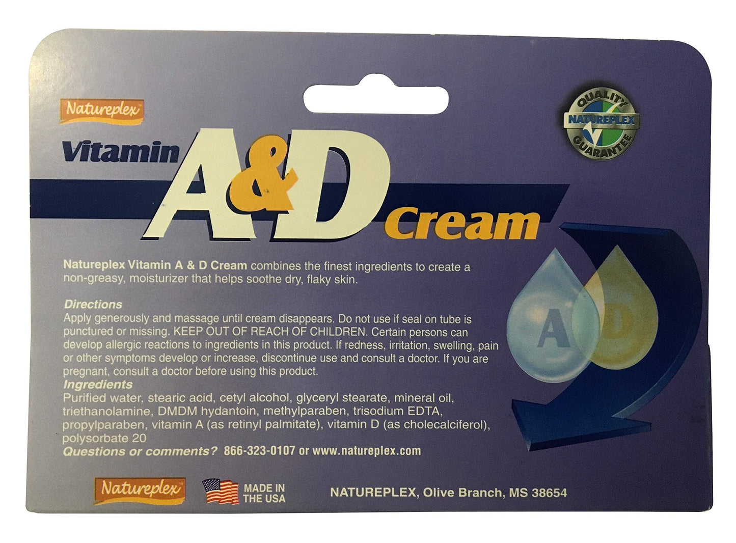 Vitamin A&D Moisterizing, Soothing Cream, 2 X 1.5 Oz Bottles (For Dry, Flaky Skin)