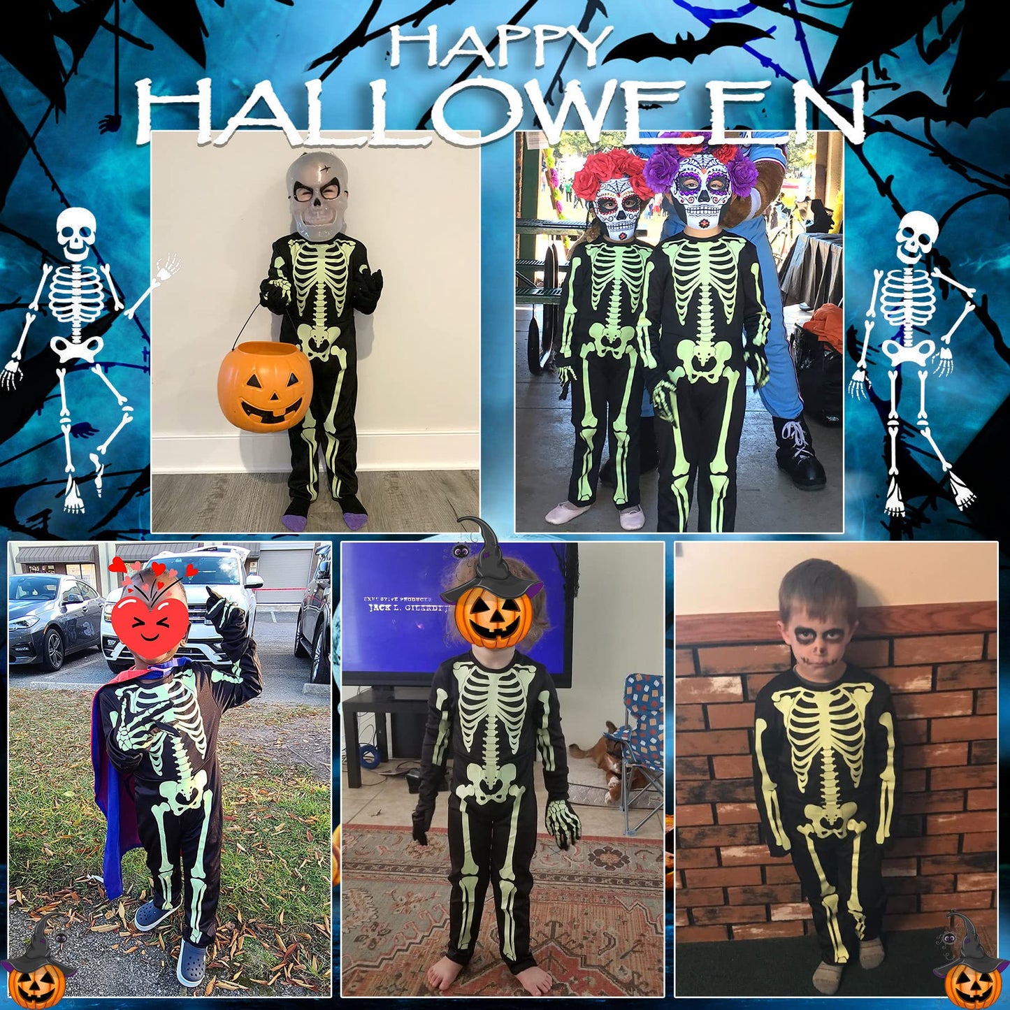 Besutolife Kids Halloween Skeleton Costumes Glow In The Dark With Gloves For Boys Girls