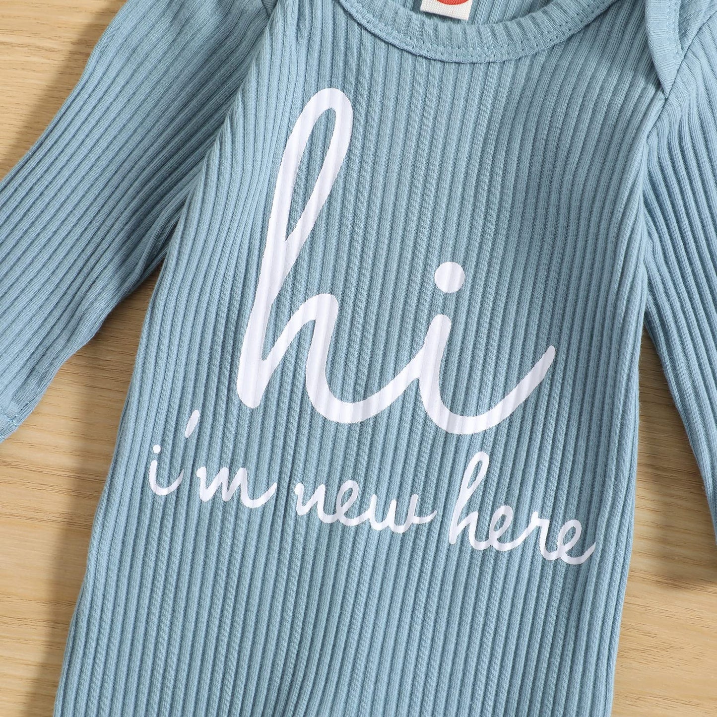Grnshts Newborn Baby Boy Romper Coming Home Outfits Letter Print Knitted Jumpsuit+Hat+Gloves 3Pcs Clothes Set (Cadetblue, 1-3 Mo