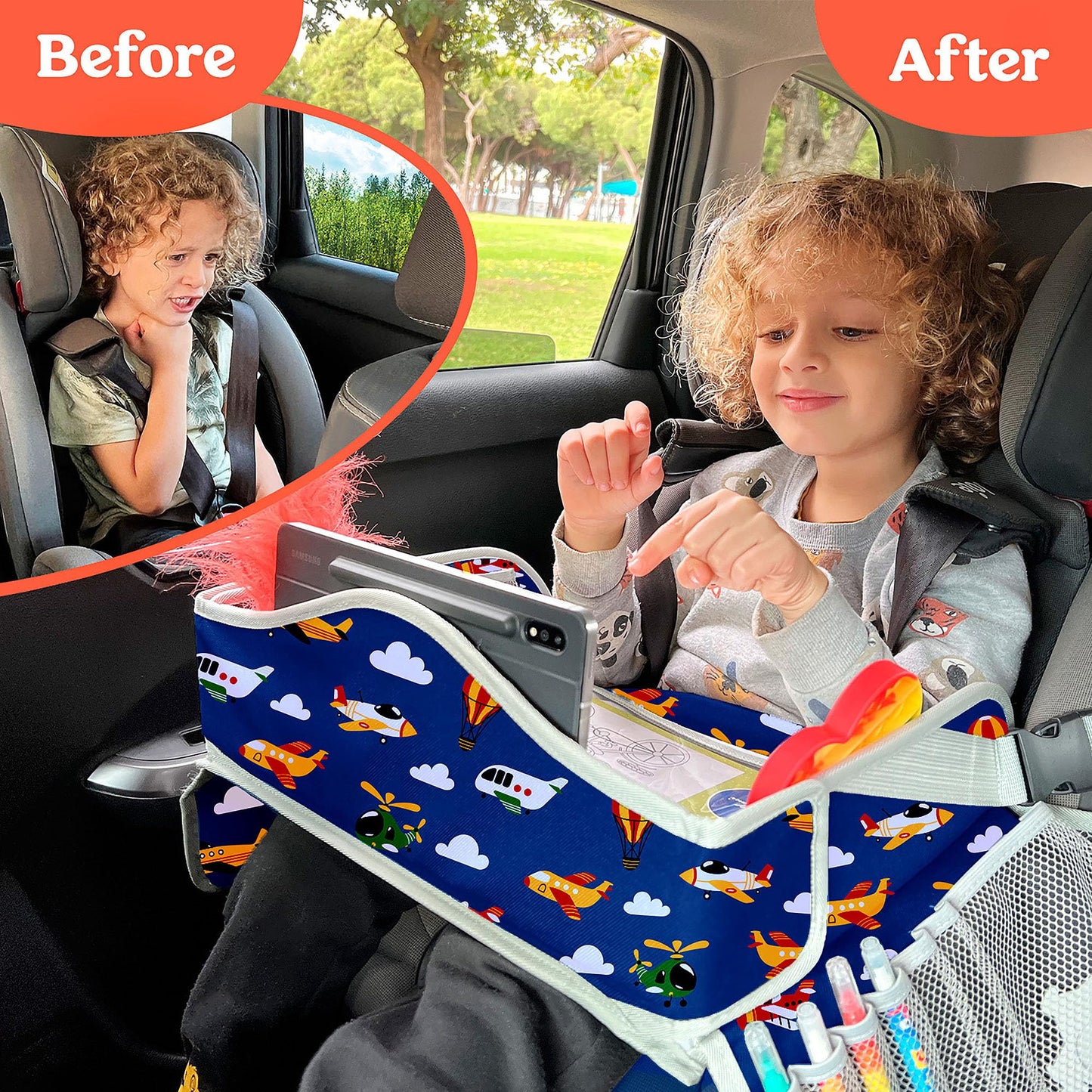 Pillani Kids Travel Tray For Car - Car Seat Tray For Kids, Roadtrip Essentials, Carseat Table Tray For Kids Road Trip Activities