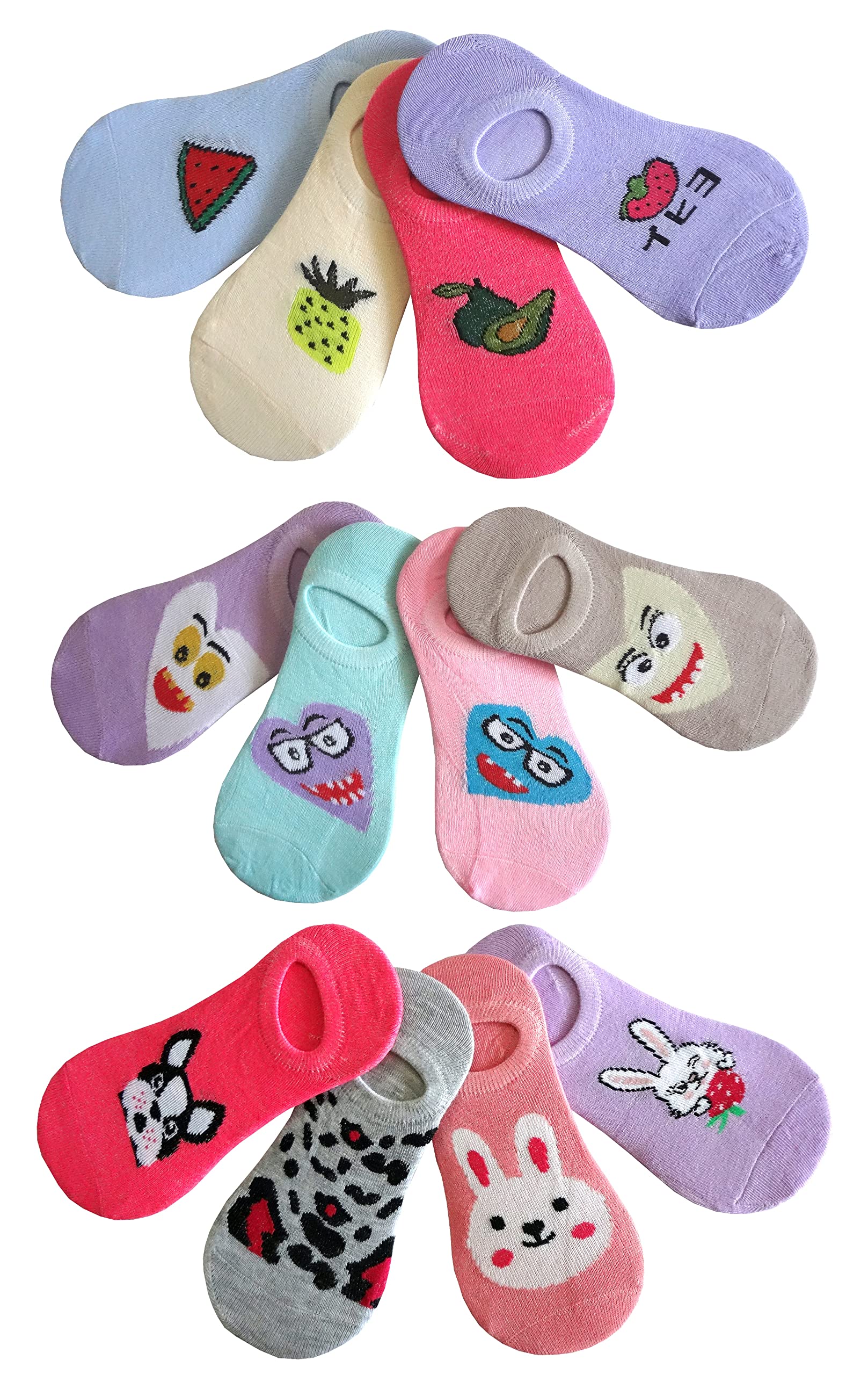 Dikhawa Pack Of 12 WomenS Anti Slip Loafers, Hidden No Show Socks (Assorted, Free Size)