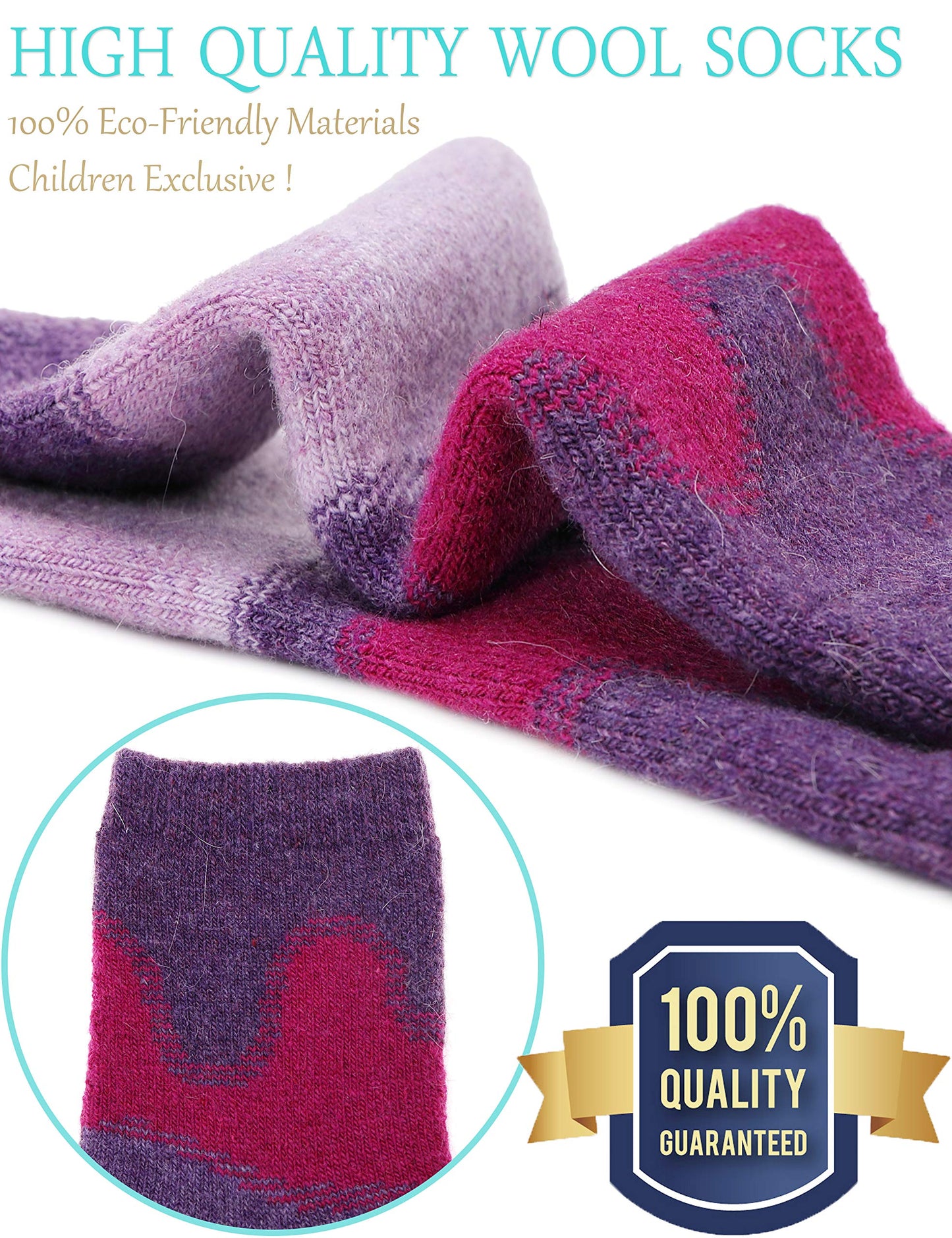 Ebmore Kids Merino Wool Socks For Toddlers Boys Girls Warm Thermal Winter Thick Hiking Heavy Cozy Crew Boot Socks 6 Pairs (Mix C