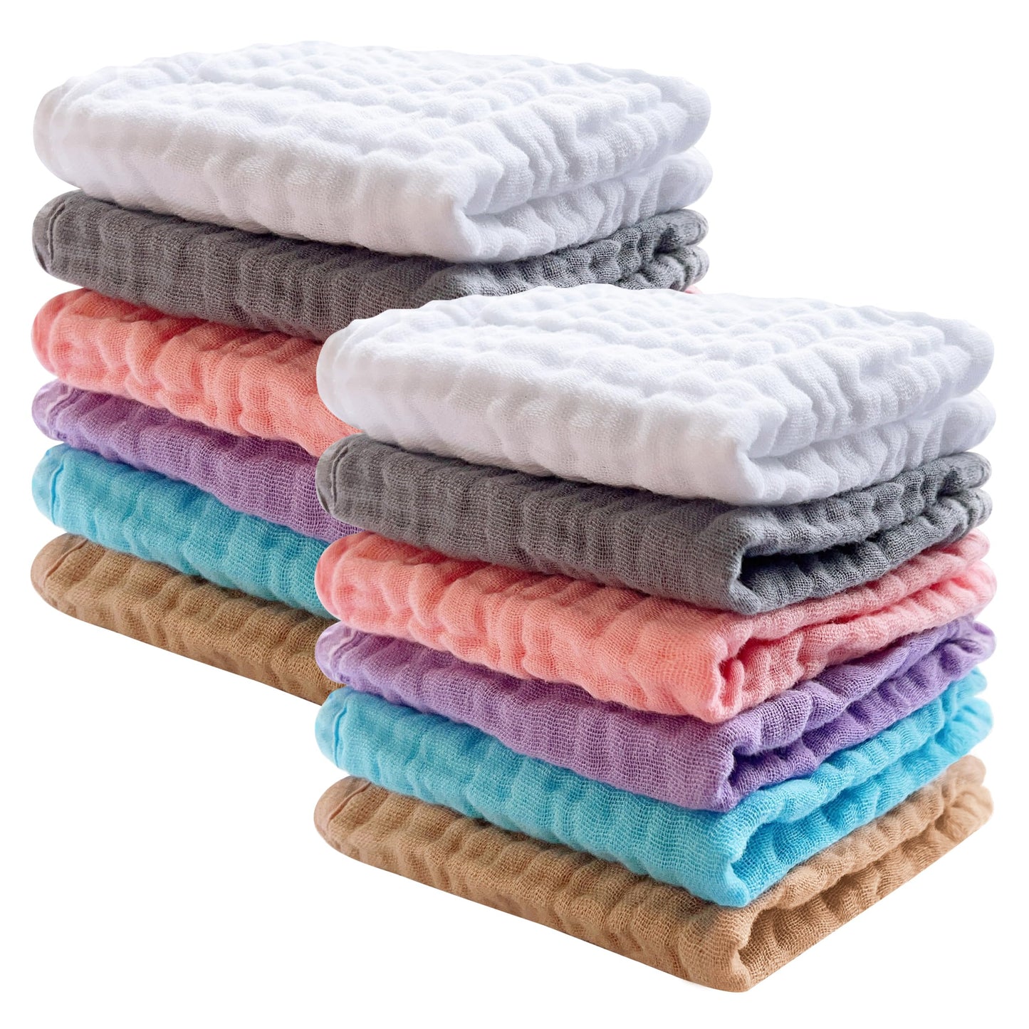 Sweet Dolphin 12 Pack Baby Muslin Washcloths - Soft Face Cloths For Newborn, Absorbent Bath Wash Cloths, Wipes, Burp Rag - Toddl