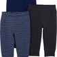 Simple Joys By Carter'S Baby 3-Pack Thermal Pants, Black/Dark Blue Stripe/Navy, 24 Months
