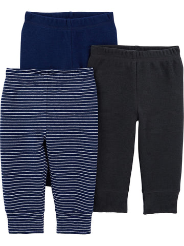Simple Joys By Carter'S Baby 3-Pack Thermal Pants, Black/Dark Blue Stripe/Navy, 24 Months
