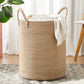 MOJOSCEND Jute Woven Hamper Laundry Basket Wicker Rope Clothes Hamper for Baby Nursery Kids Rattan Blanket Basket in Living Room